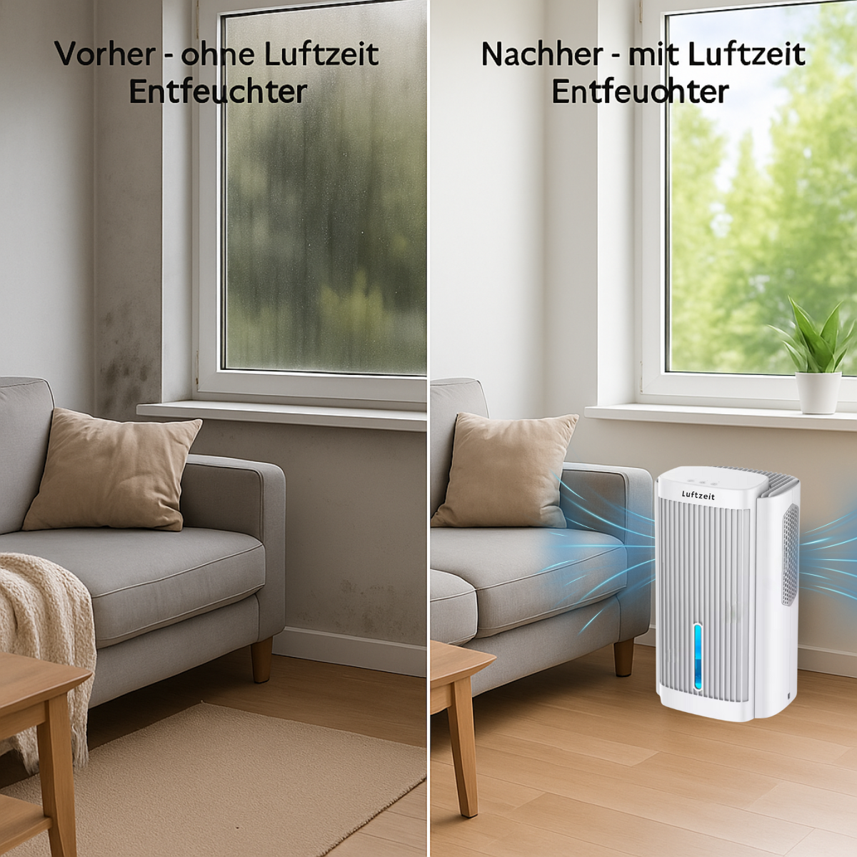 LuftZeit DryAir Luftentfeuchter – leise, energieeffizient & leistungsstark gegen Feuchtigkeit, Schimmel und Gerüche