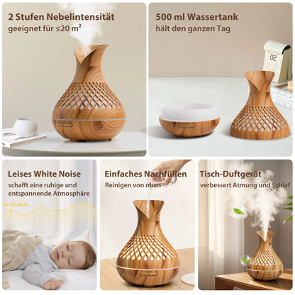 LuftZeit CalmoAir – 500 ml Ultraschall-Luftbefeuchter & Aroma Diffuser – Leise, LED, Timer für Schlafzimmer & Büro