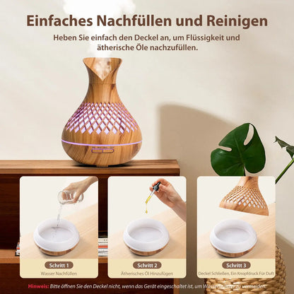 LuftZeit CalmoAir – 500 ml Ultraschall-Luftbefeuchter & Aroma Diffuser – Leise, LED, Timer für Schlafzimmer & Büro