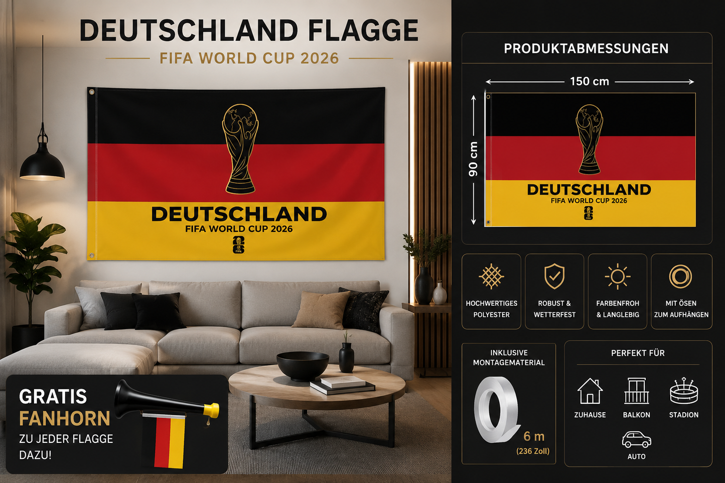 Deutschland Fanflagge – Limitierte WM Sonderedition Set